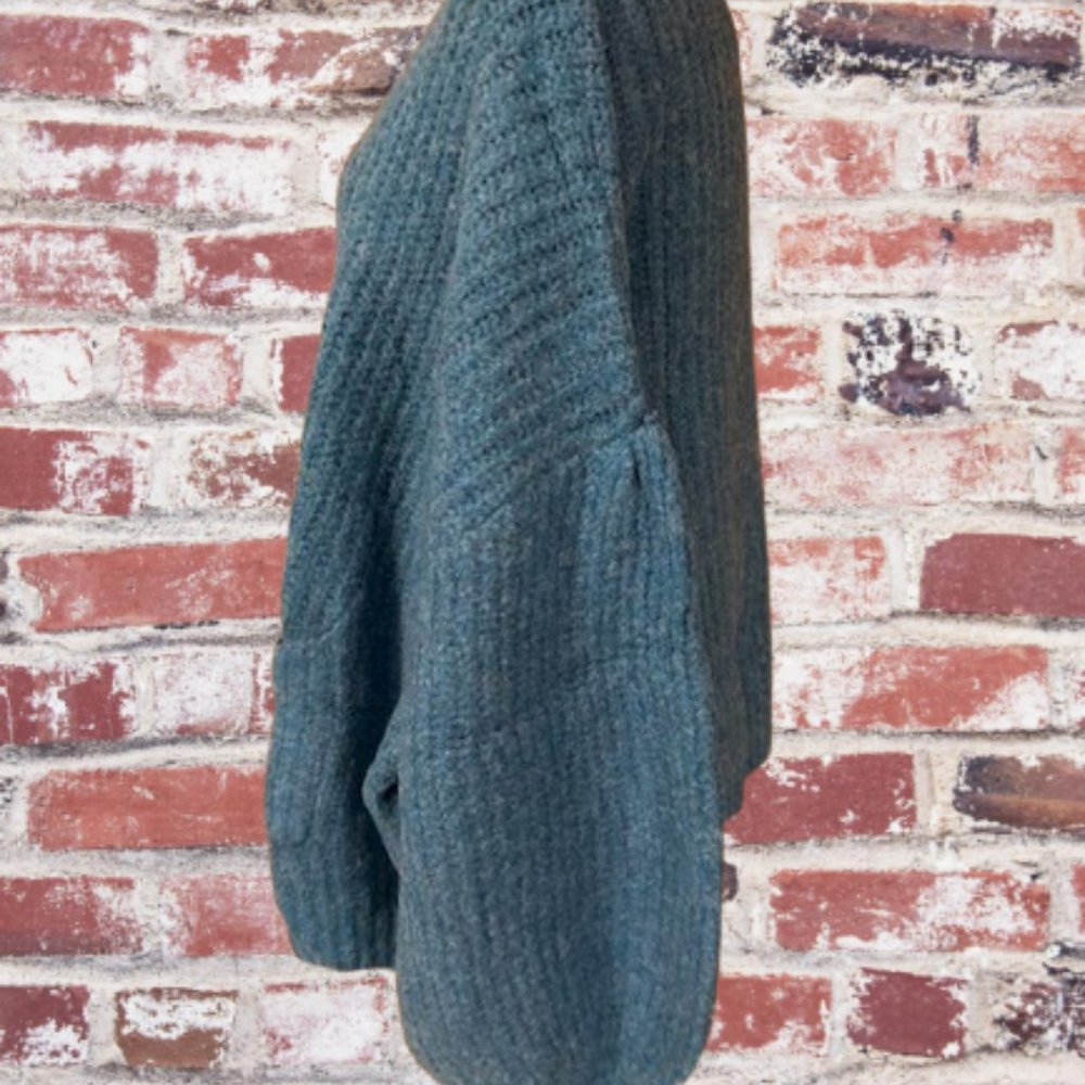 Blue Button Down Balloon Sleeve Cardigan - Picture 4 of 8
